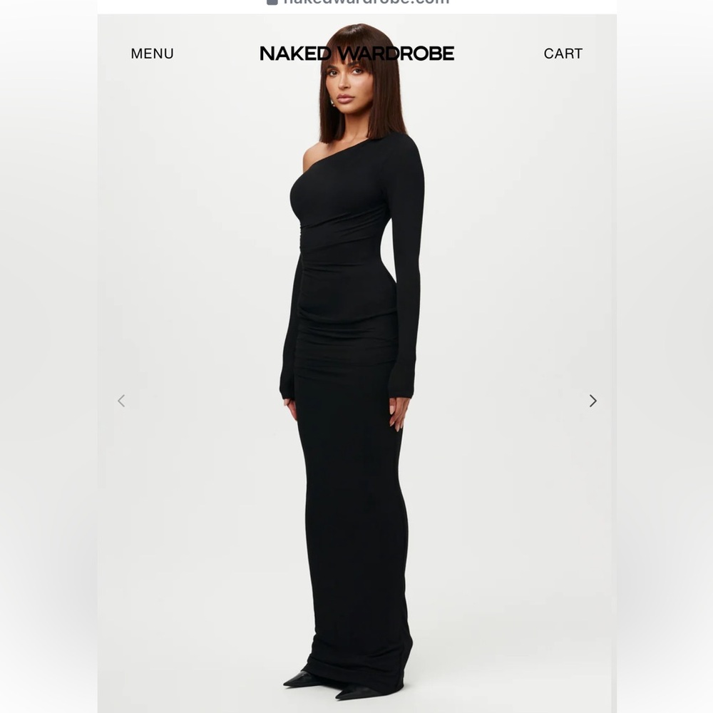 Naked wardrobe slanted long sleeve maxi dress